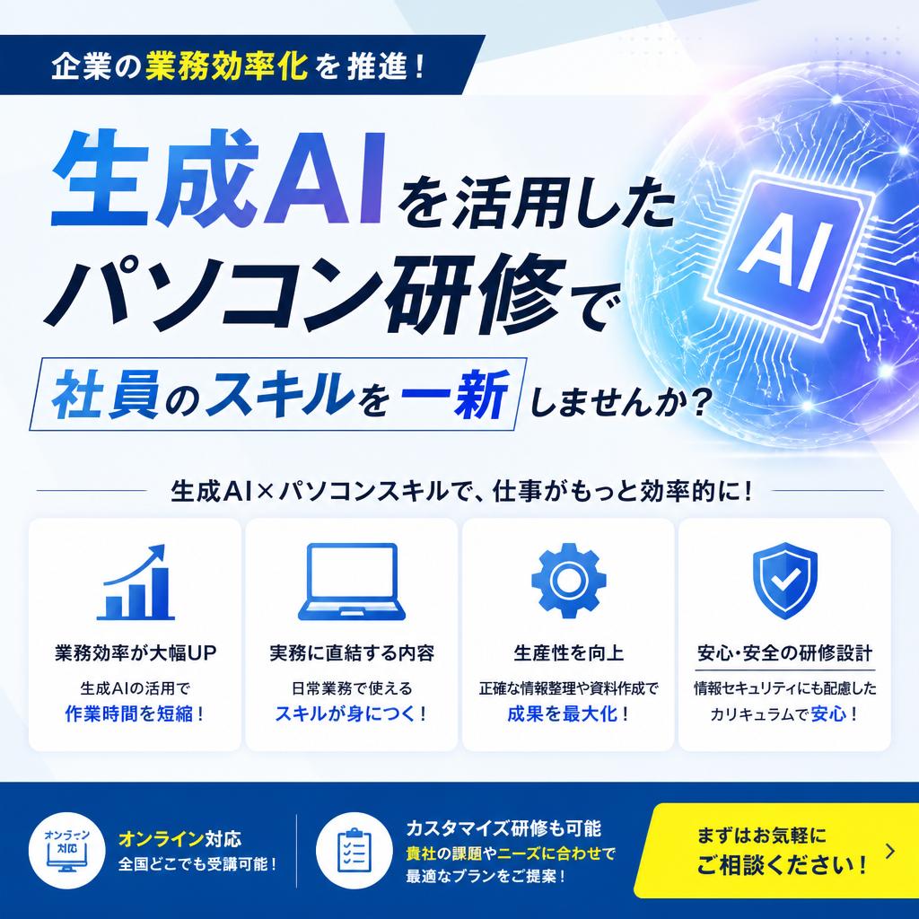 企業の業務効率化を推進！生成AIを活用したパソコン研修で社員のスキルを一新しませんか？