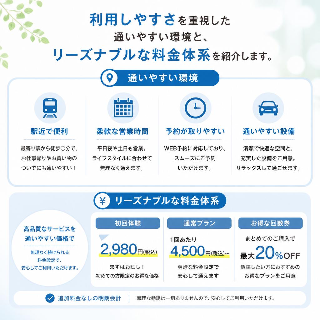 通いやすい環境と料金体系