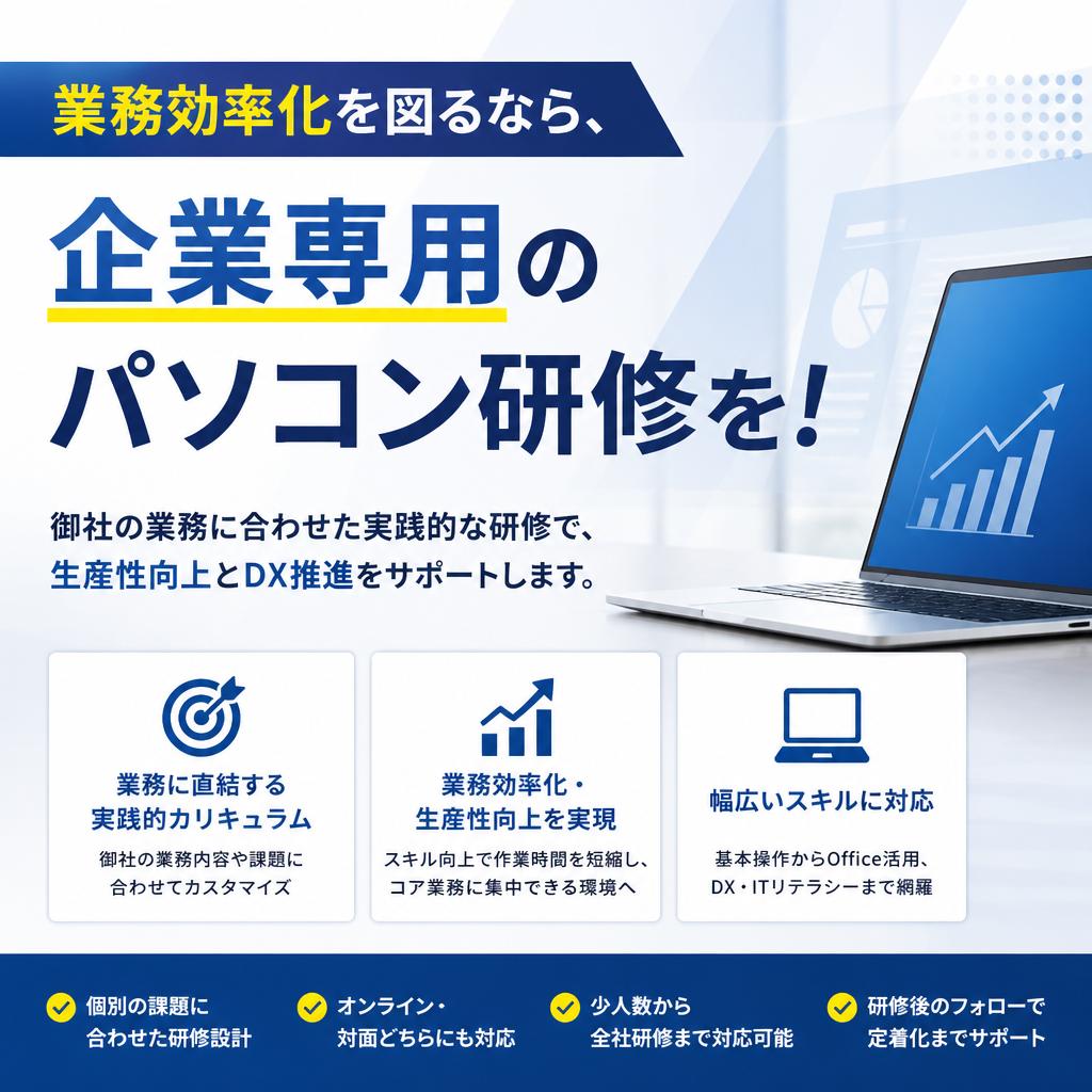 業務効率化を図るなら、企業専用のパソコン研修を！