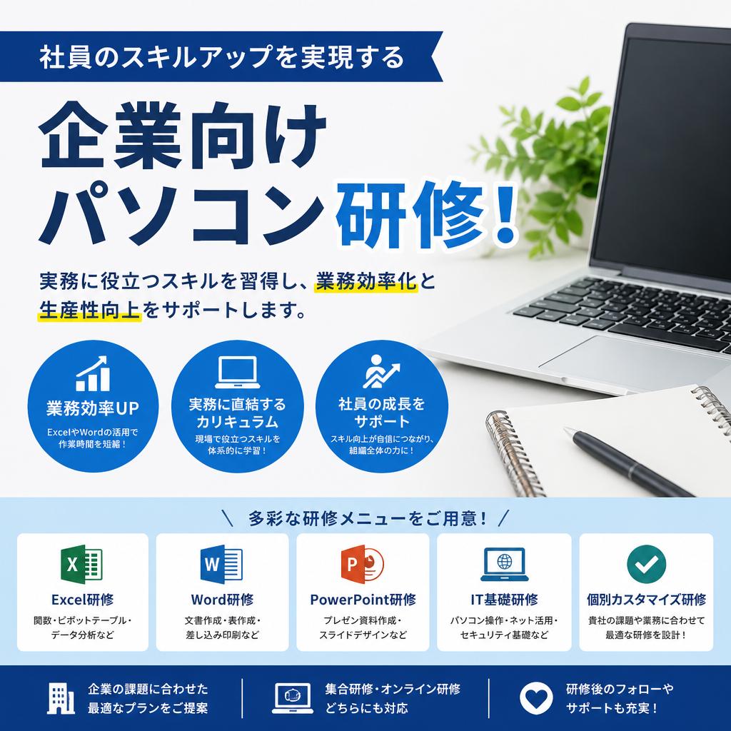 社員のスキルアップを実現する企業向けパソコン研修！