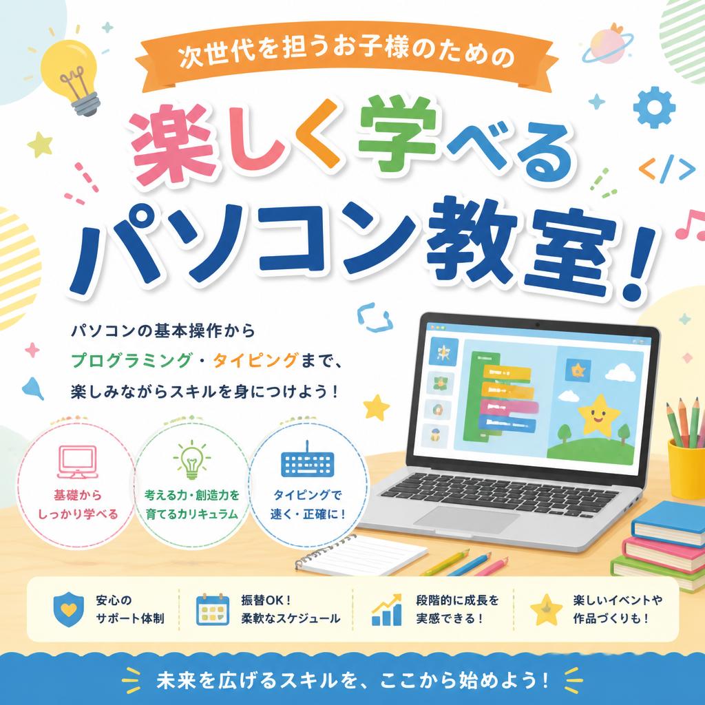 次世代を担うお子様のための、楽しく学べるパソコン教室！