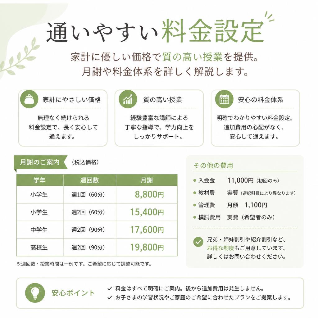 4. 低価格で通いやすい！